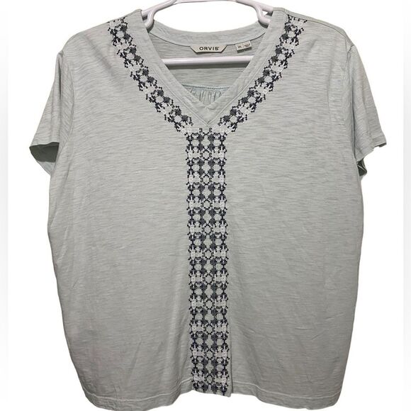 Orvis Embroidered Vintage Inspired Tee Sage Green Relax Boxy Cotton Modal SZ XL - Picture 3 of 15